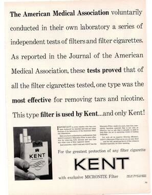 Kent Cigarettes Advertisement 1950s Vintage B&W Tobacciana Medical Micronite